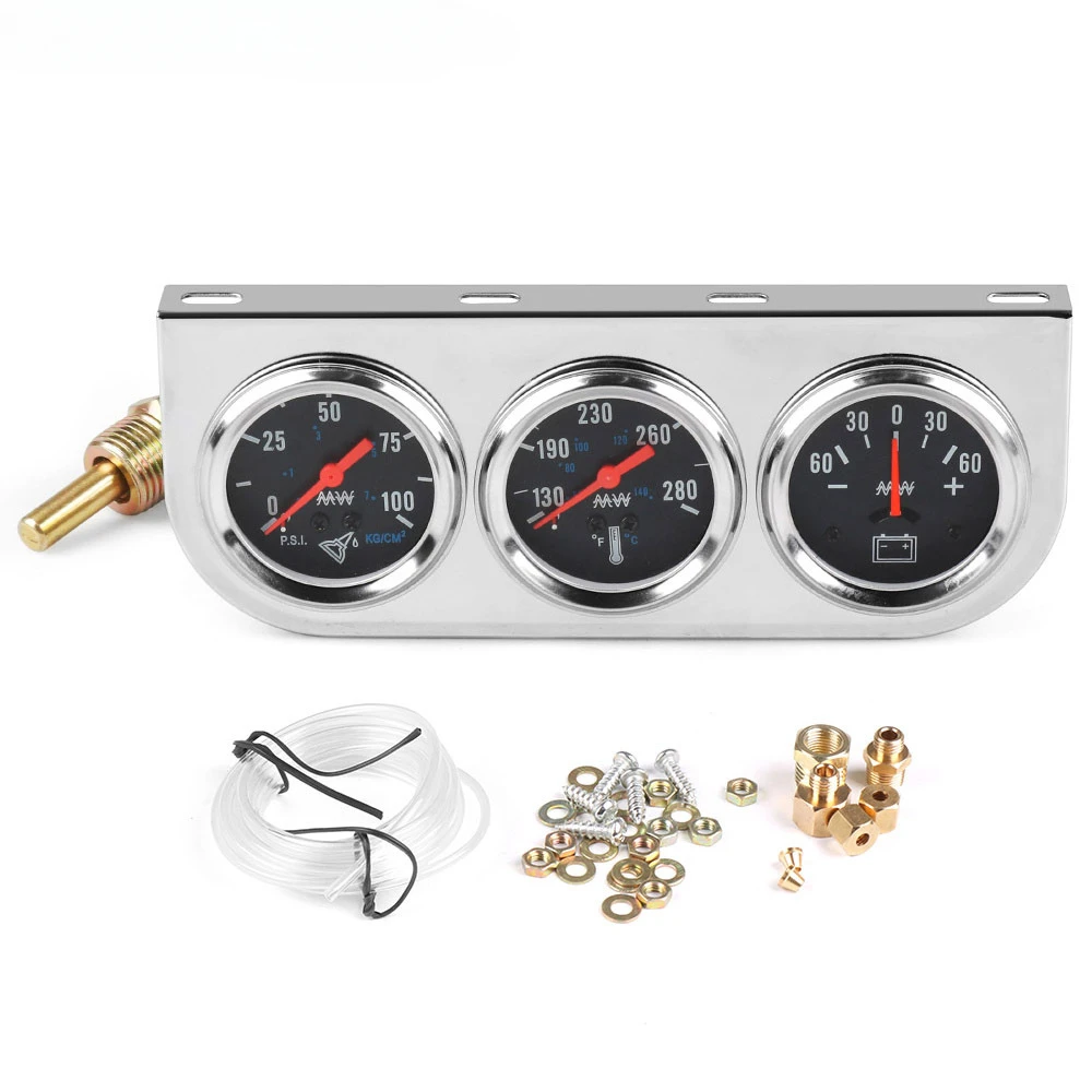 Auto modified three-in-one mechanical shell water temperature oil pressure Voltage Triple Meter For Cars 2'' 52mm Gauges Kit