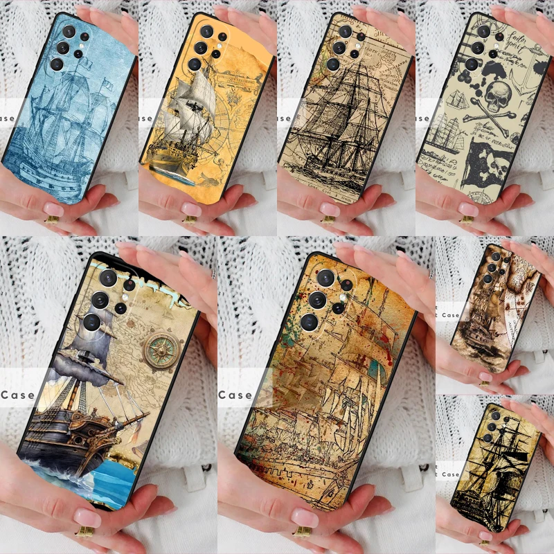 Pirate Ship Skull Treasure Map Phone Cover Case for Samsung Galaxy S26 Ultra S20 FE Note 10 S24 S23 S21 S25 Plus S22