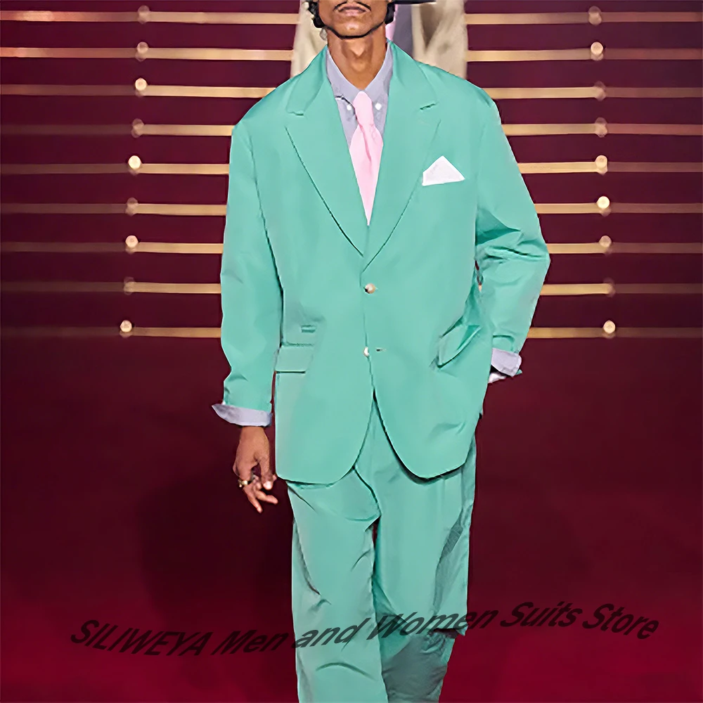 

Мужской костюм оверсайз мятно-зеленого цвета: повседневный однобортный пиджак и брюки с широкими штанинами в стиле стритвир для свадьбы и вечеринок