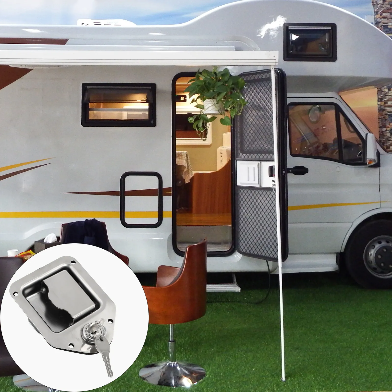 1Set High Quality Stainless Steel Rv Door Lock Latch Camper Travel Trailer Toolbox Secure Weather Resistant Rustproof Door Part