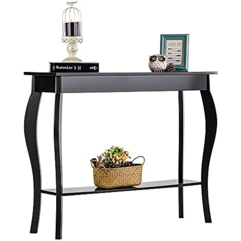 

Safe Narrow Console Table, Chic Accent Sofa Table, Entryway Table, Black Console Table For Living Room