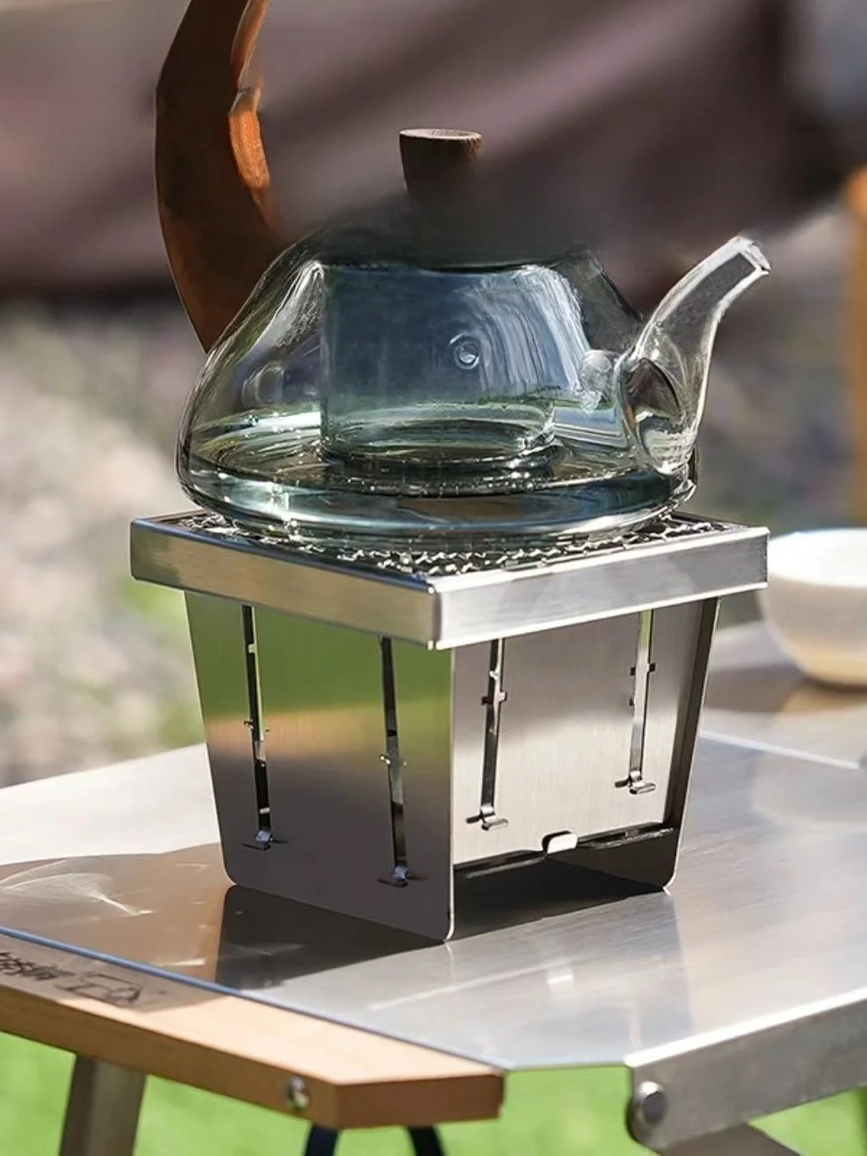 Portable Folding Stainless Steel Pocket Stove Barbecue Grill Tea Cooking Outdoor Camping Travel Gear Lightweight Compact Design