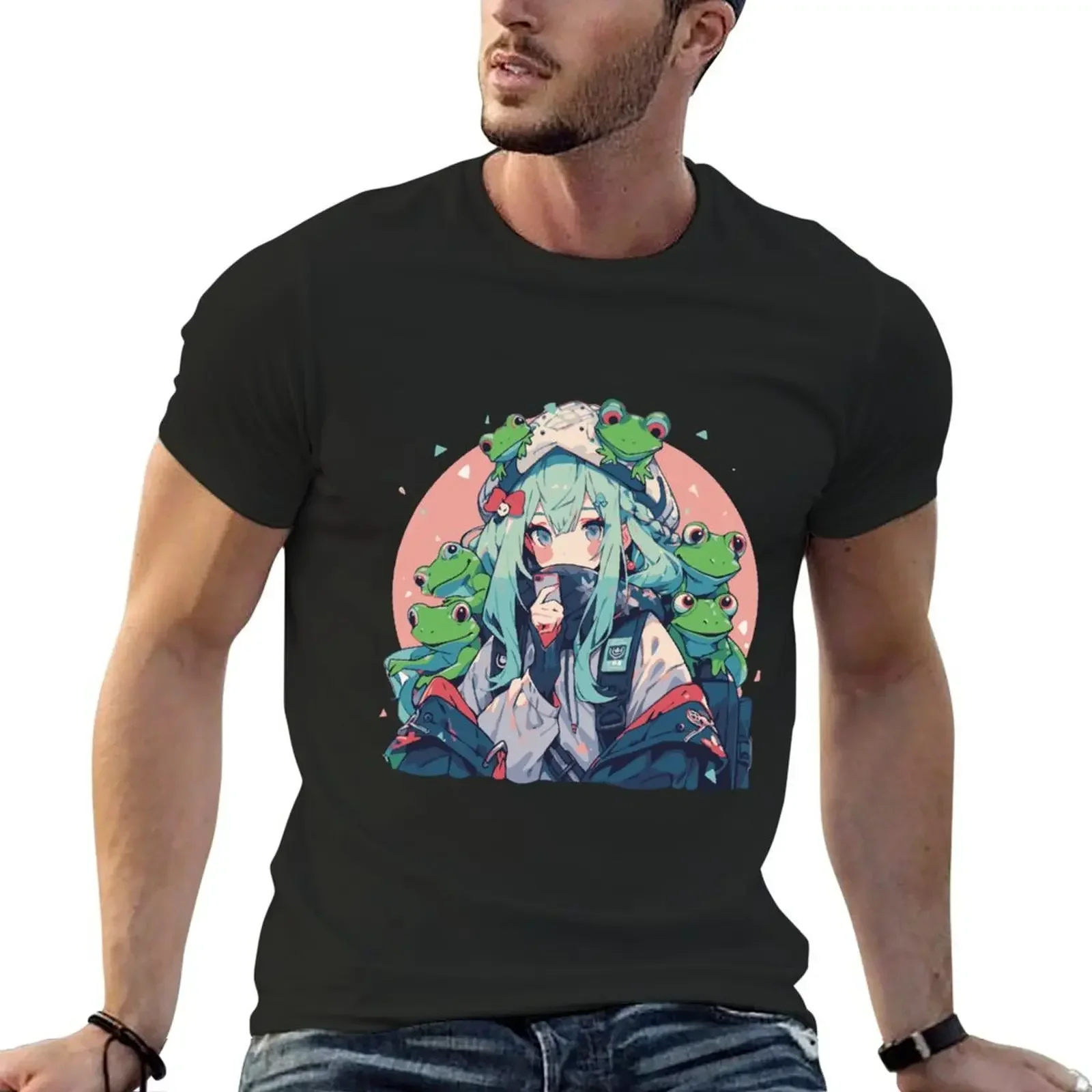 

anime harajuku lovers frogs girl T-Shirt graphic t shirt vintage graphic shirts mens workout shirts