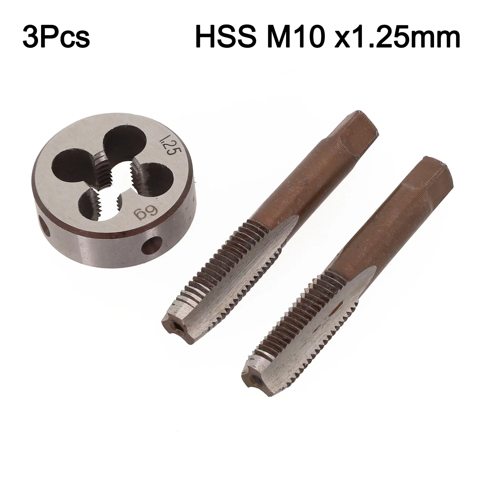M10 X 1 25mm Taper Tap And Die Set For Right Hand Metric Thread 3pcs With 2 Taps And 1 Die Made Of Carbon Steel