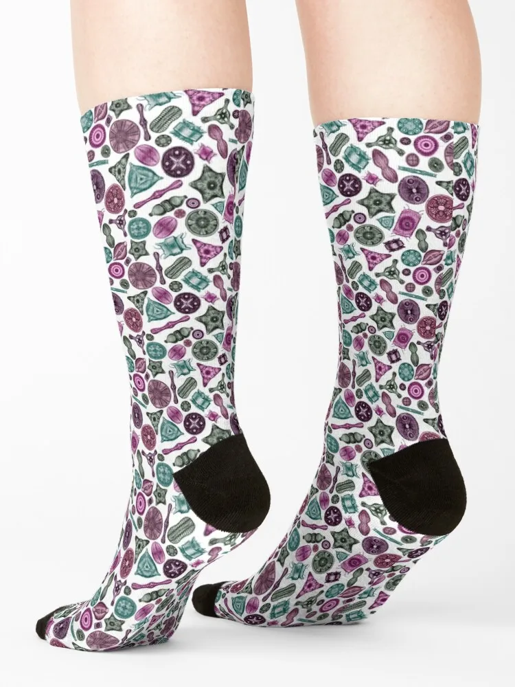 Ernst Haeckel Teal Diatoms Tossed in Pinks and Greens Socks Stockings Antiskid soccer short Sports Women's Socks Men's