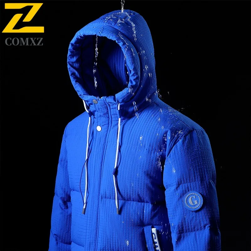 COMXZ Men Winter Jacket Solid Color Thickened Warm Trendy Style Ski Trip Snow Adventure Puffer Jacket High Quality Padding Coat