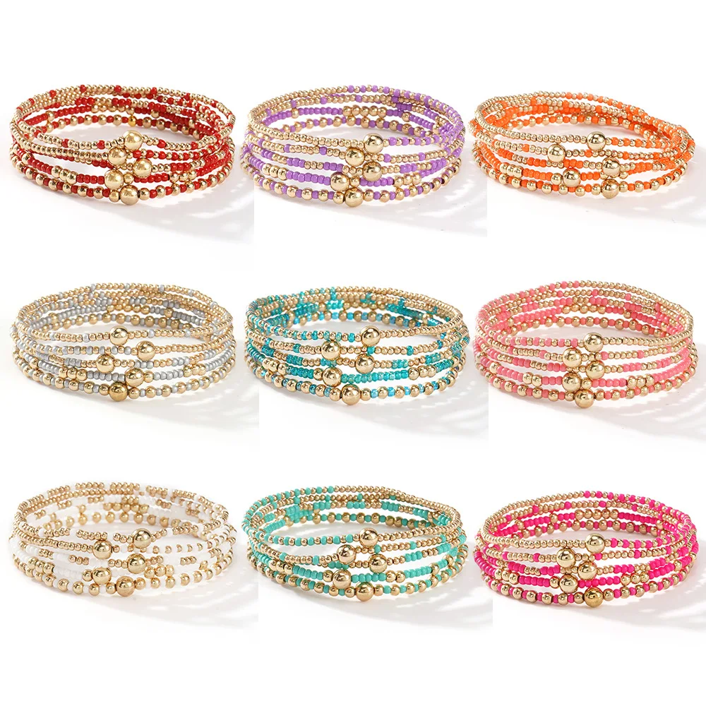 Lucky Europe And The United States Cross-Border New Bracelet Hand String Beaded Golden Rice Beads Five-Piece Fashion Joker Pixiu