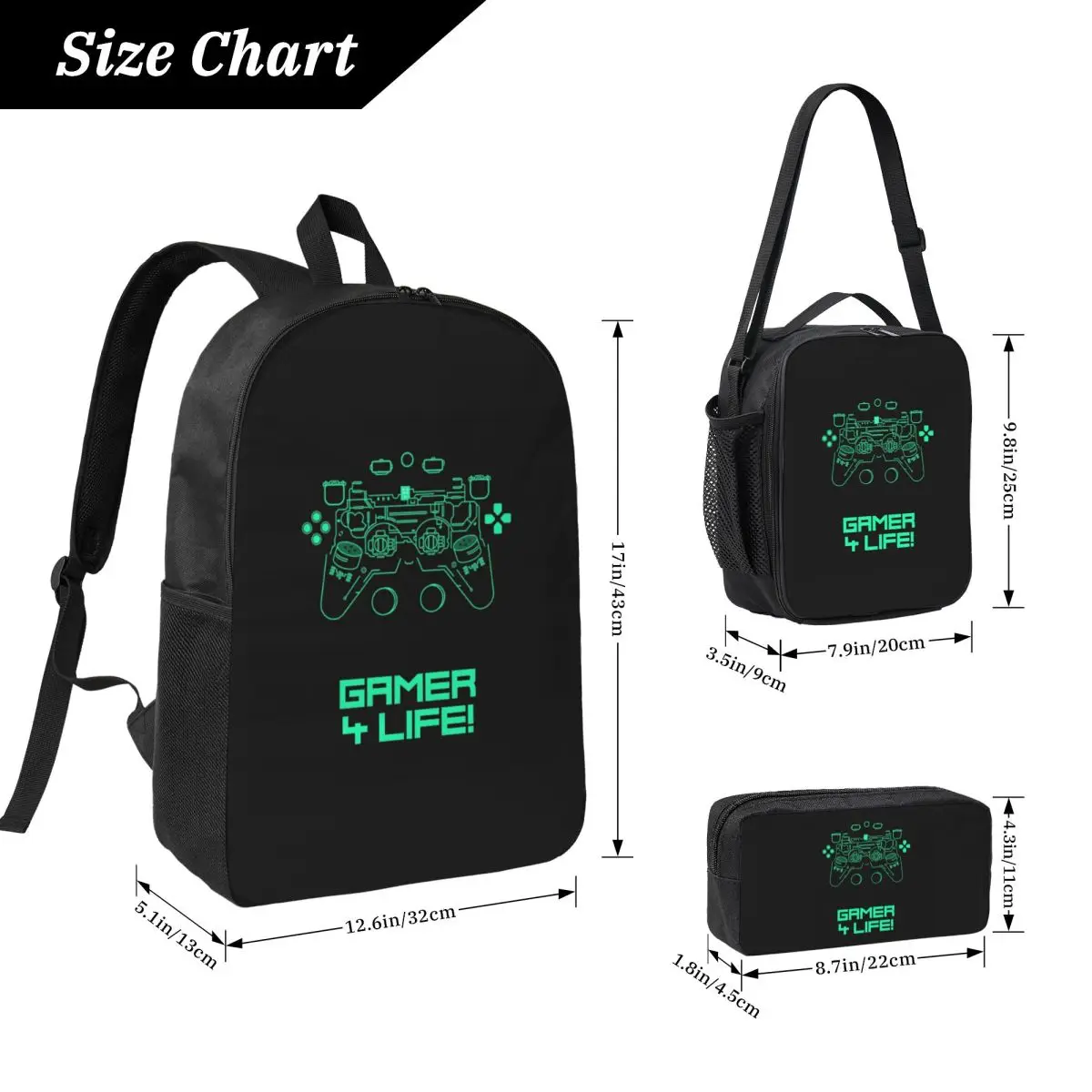 Gamer 4 Life Gamepad Backpack Student Boys Girls BookBag School Bag Computer Shoulder Bags 3ps Insulated Lunch Bag Pencil Case