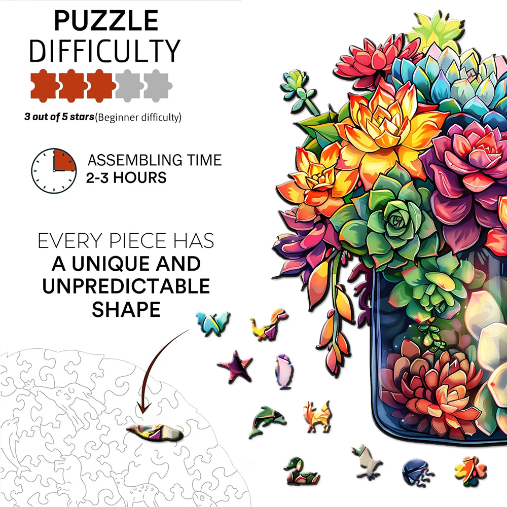 Puzzle in legno-Puzzle in legno per adulti forma unica piante succulente Puzzle in legno Puzzle in legno per adulti