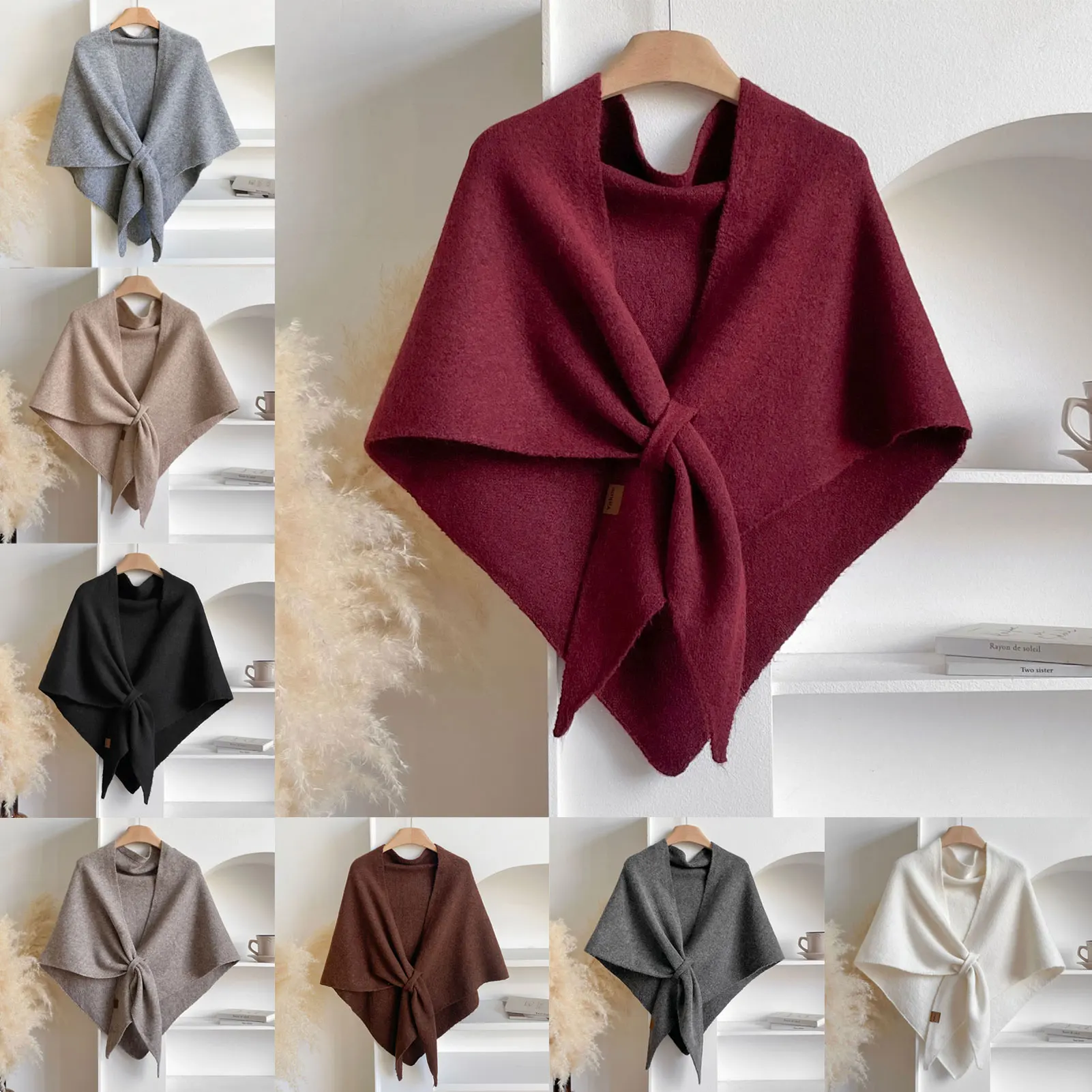 

Pashmina Shawl Wraps,Pure-Color Knotted Wrap Shawl,Ultra-Soft Skin-Friendly Knit Fabric,Triangle Shawls Scarf For Women Girls