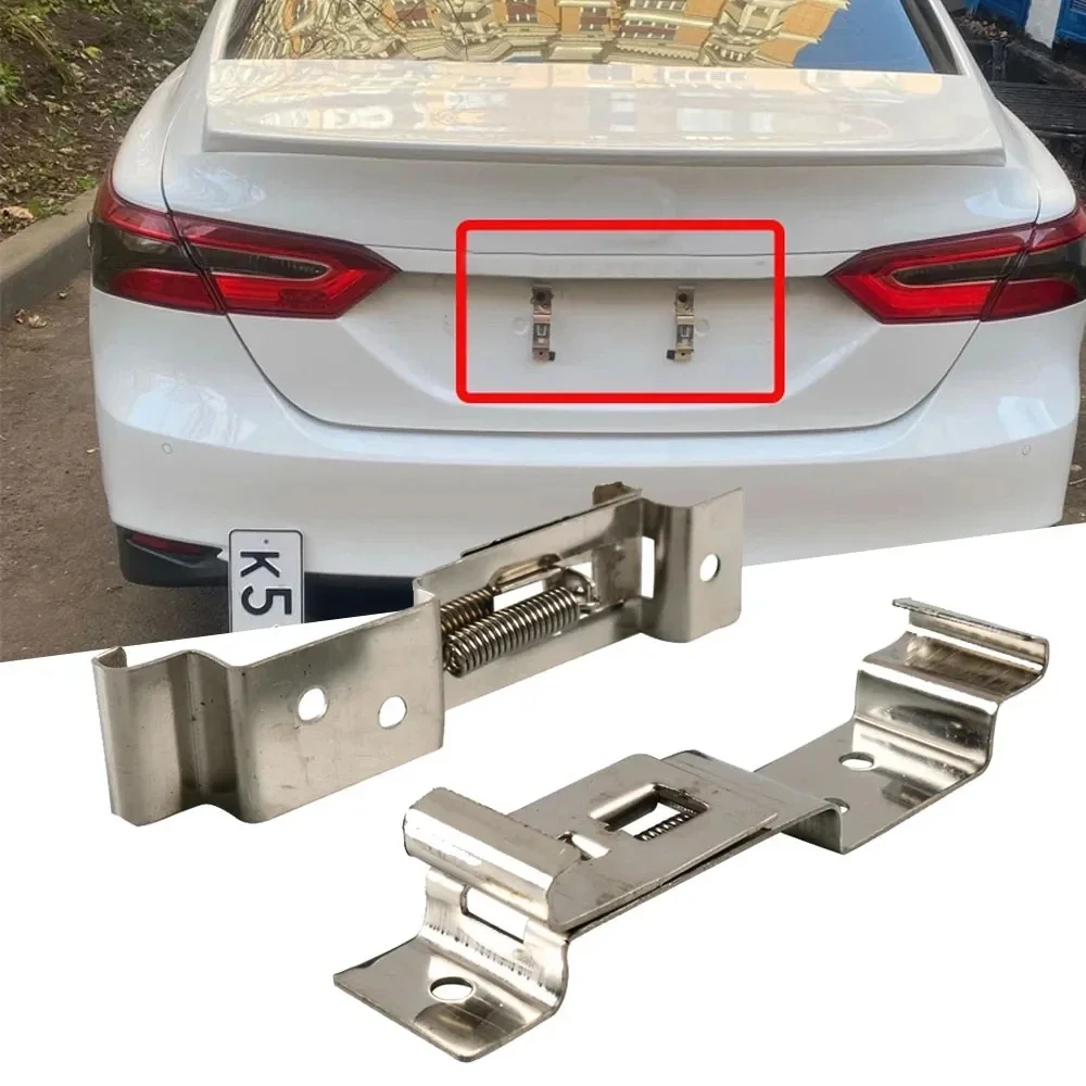 

2 PCS Rectangular Car License Plate Spring Loaded Stainless Steel Bracket Cars Frame Holder Clamps Trailer Number Plate Clips