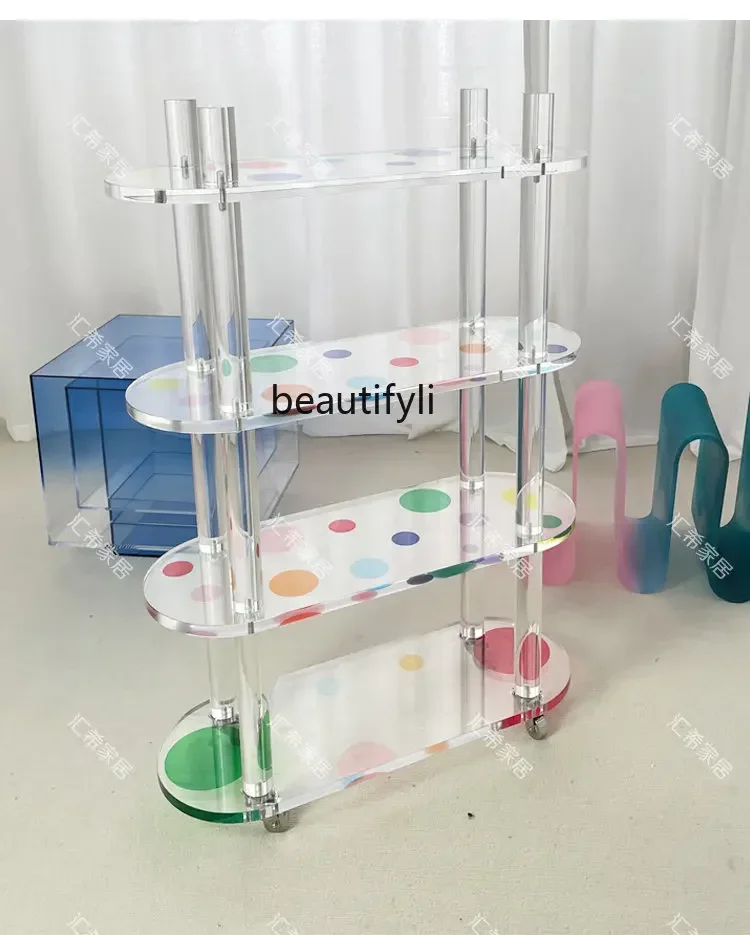 LXAcrylic Multi-Layer Storage Rack Color Polka Dot Transparent Movable Shop Ornament Display Living Room Small Coffee TableSSS