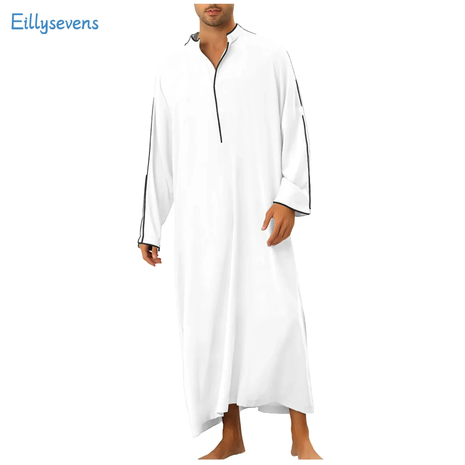 Uomo abbigliamento musulmano Robe Dubai abito lungo abbigliamento etnico Pullover abbigliamento Casual moda linee semplici cuciture sciolto Jubba Thobe