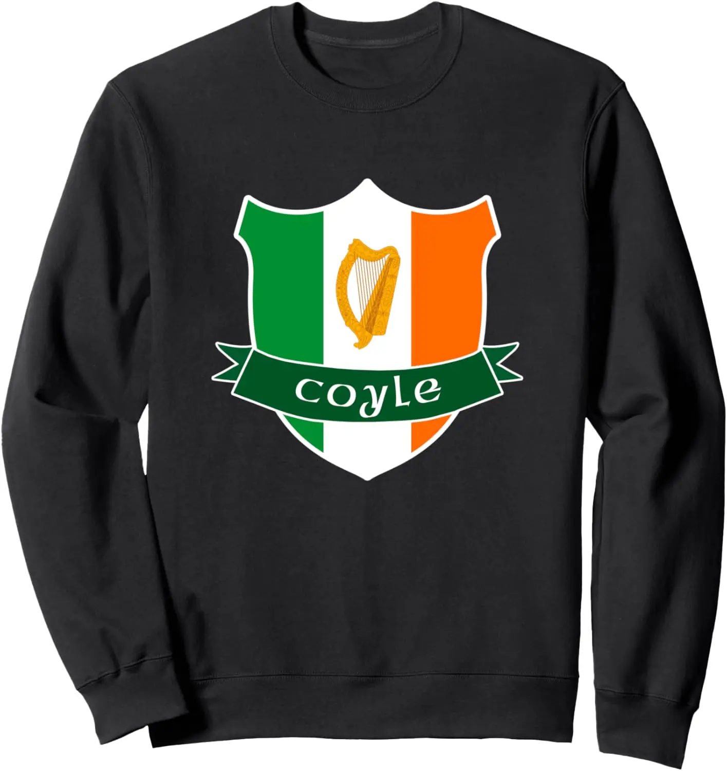 Coyle Name Irish Sweatshirt Irish Flag Harp Crest Sweatshirt