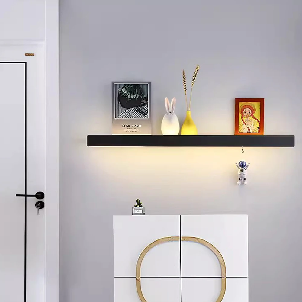 Modern LED Illuminated Floating Wall Shelf Aluminum Display Shelves Home Decor Storage Rack For Book Photo Frame