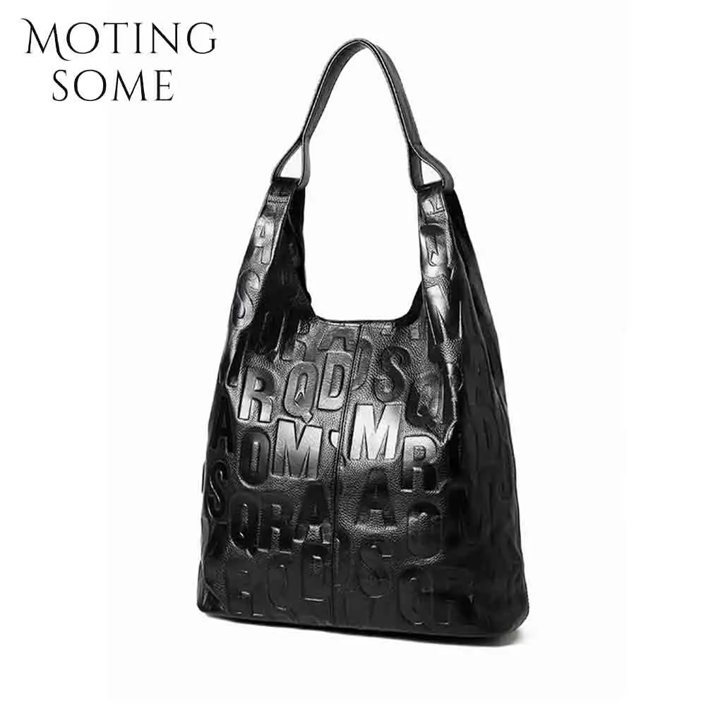 

Motingsome 2024 New Frist Layer Cowhide Bag for Women Large Capacity Bucket Letter Print Oversize Handbag Roomy Lady Daily Bags