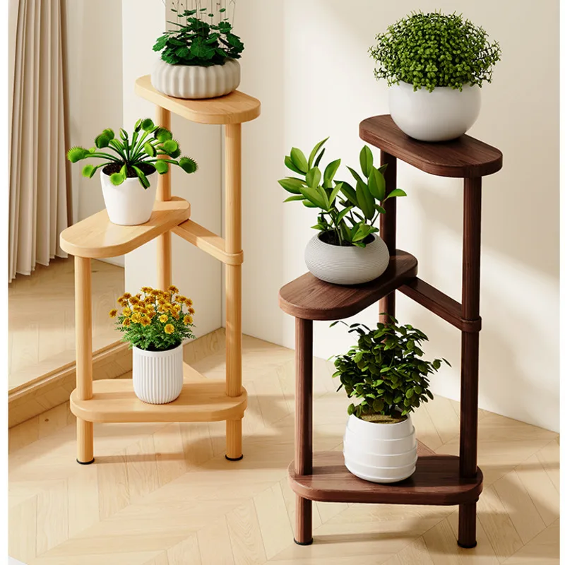 

Balcony Standing Flower Rack Solid Wood Multi-layer Plant Stand Triangular Display Shelf Stable Load-bearing Indoor Gardening