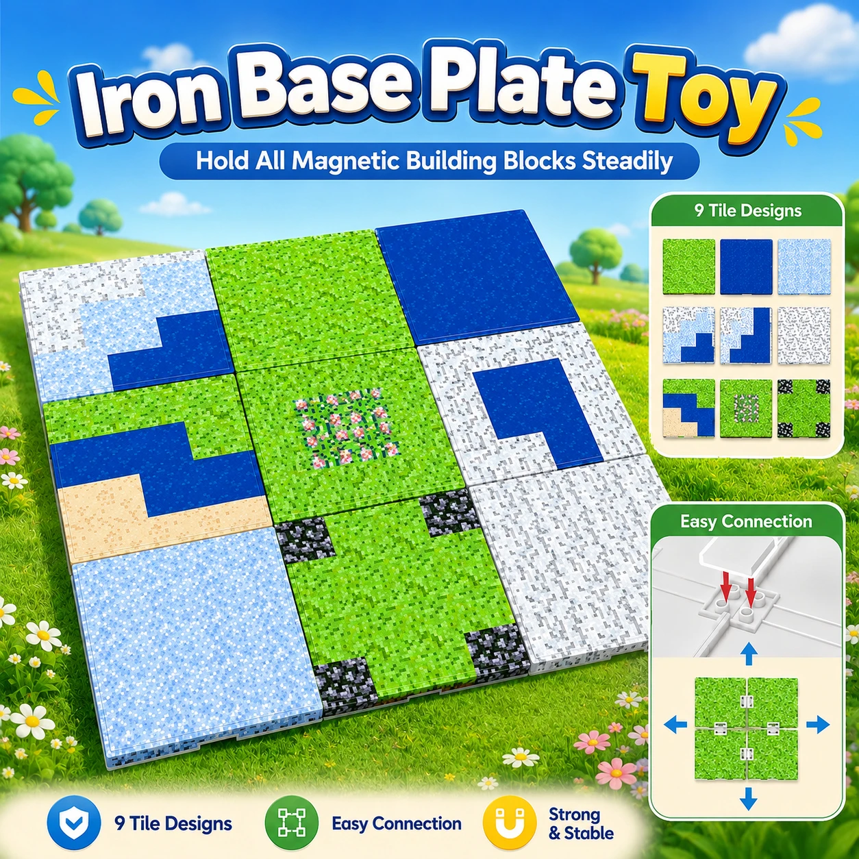 Plaques de base magnétiques variées compatibles avec les blocs de construction magnétiques pour garçons et filles 3+ Jouet DIY pour enfants
