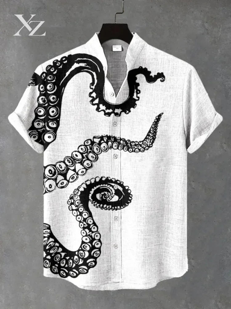 Men's Vintage Japanese Octopus Tentacles Graphic Short Sleeve T-Shirt Fashion New Summer 2026 Man Tops