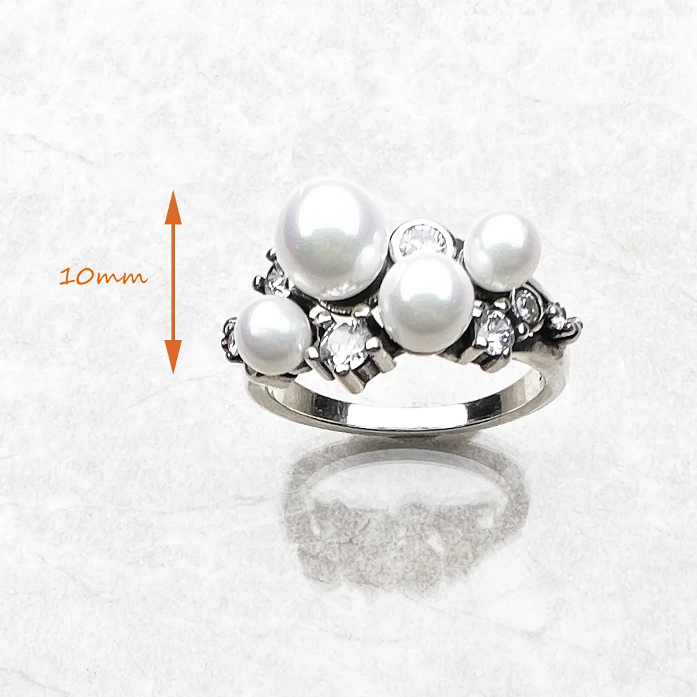 Anillo de perlas de agua dulce con piedras blancas para mujer, joyería fina de estilo europeo, regalo de moda, Plata de Ley 925