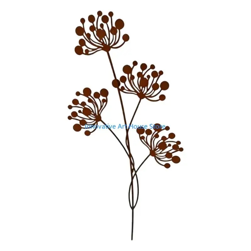 E1PC Metal Garden Art Stake, Branching Flower Design with Pointed Ends for Flower Pots and Decorative Ground Displays