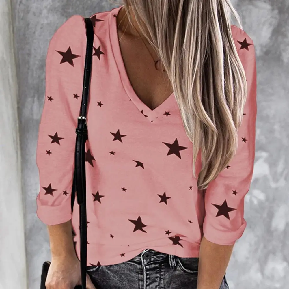 Faion-Camiseta larga informal para mujer, camiseta con estampado de estrellas digitales, Material fino de poliéster, corte en A, Sve, primavera 2023