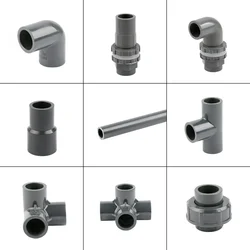 2~20PCS I.D 16mm Grey PVC Pipe Fittings Aquarium Fish Tank Accessories Garden irrigation Straight Elbow Tee Connectors End Cap