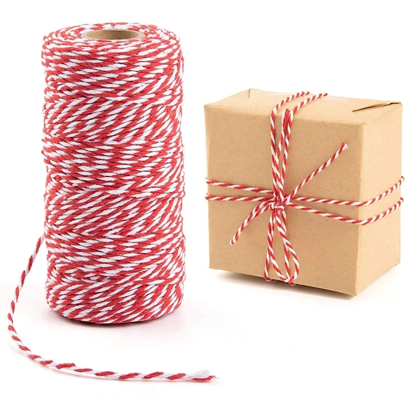 Cotton Rope for Gift Box Decor, Cotton Bakers, Twine String Cord, Bottle, Craft, Red and White, 100m