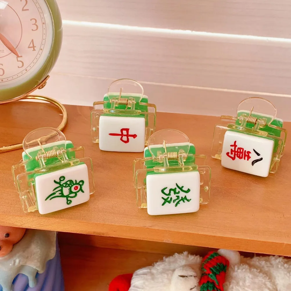 

4pcs Mahjong Hairpins Premium Claw Clips Creative Mini Hair Clamps Decorative Pins for Women Party Costume Carnival Accessories