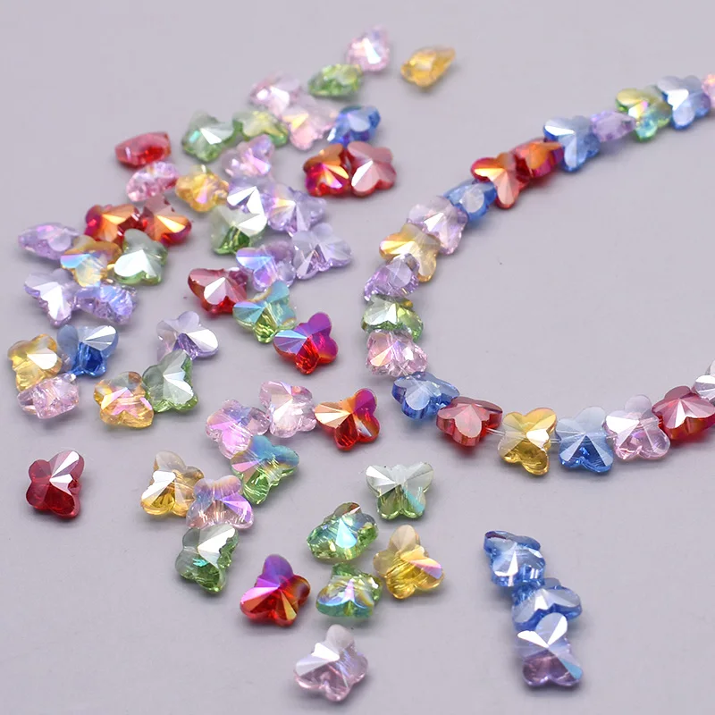 8x10mm Solid AB Colori Butterfly Shape Crystal Glass Beads  Pink Purple Faceted Butterfly Loose Beads for Jewelry Making DIY