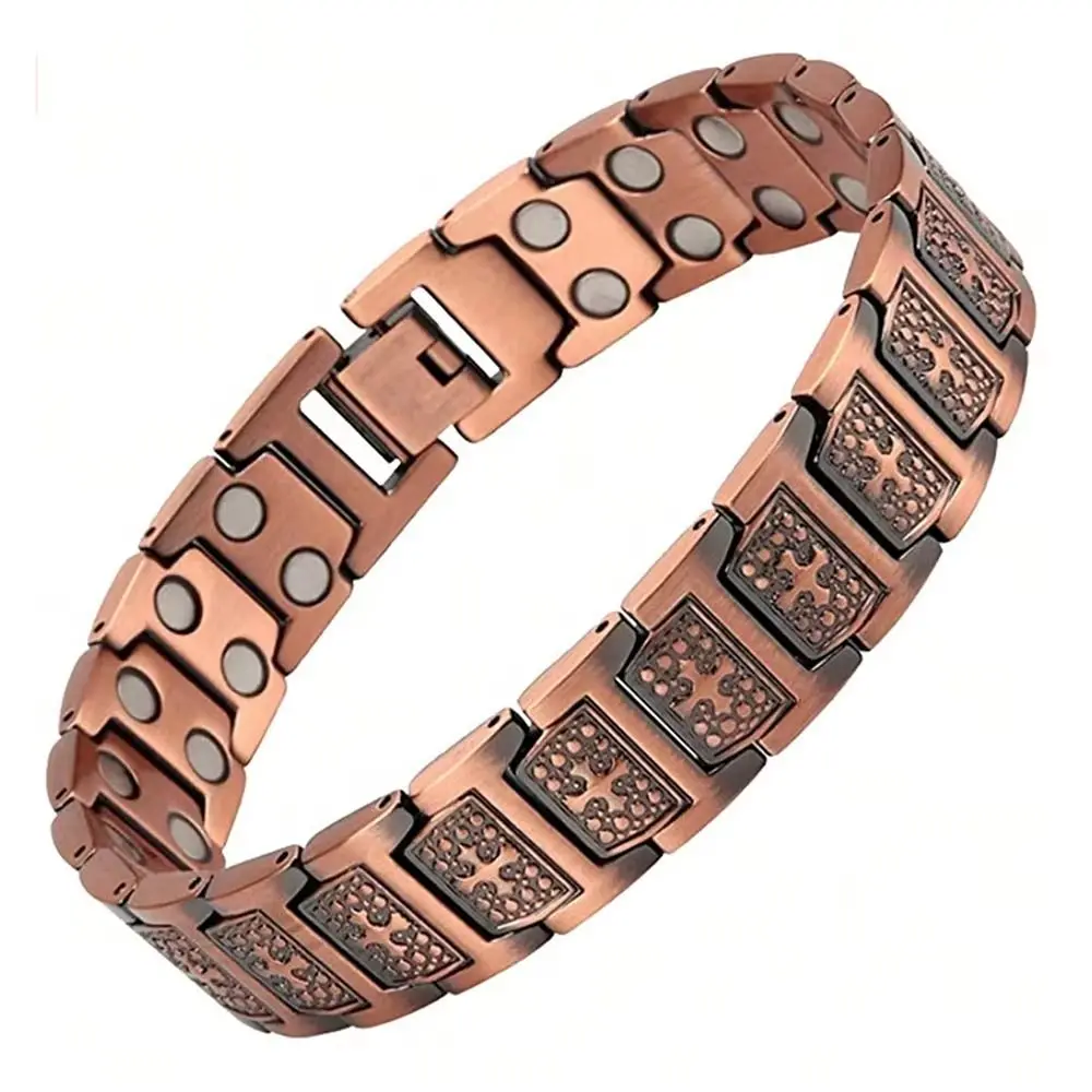 Retro Style Full Magnetic Bracelet Cross-shaped Red Copper Magnetic Stone Bracelet Vintage Dark Ghost Men Bangle Jewelry Gift