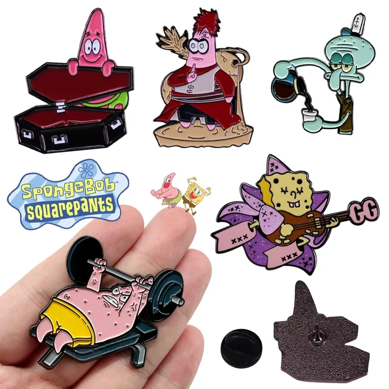 SpongeBob Patrick Star Brooches Cartoon Anime Enamel Pins Badges Denim Lapel Pin Jewelry Backpack Hat Clothes Decor Brooch Gift