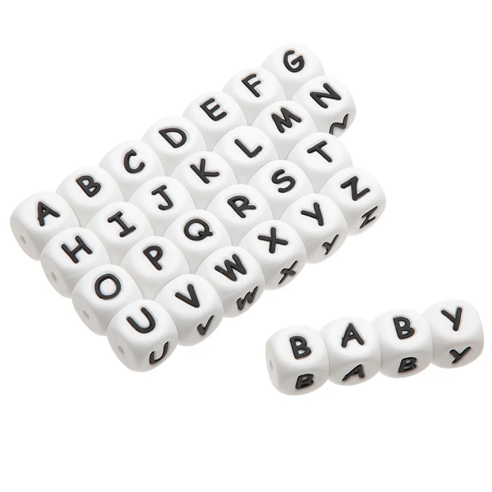 TYRY.HU 50Pcs Letter Silicone Beads Personalized Teething Teethers DIY Pacifier Chains Pearl Silicon Alphabet Beads Accessories