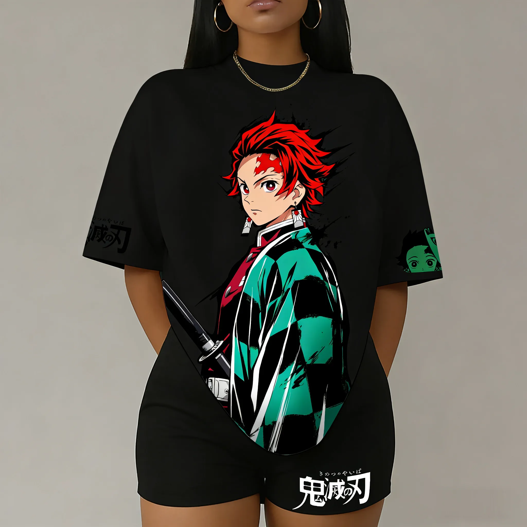 

Demon Slayer Street Trend Brand Women's Parent-Child T-Shirt High Quality Short Sleeve Spring Summer Oversized Y2k Casual Top