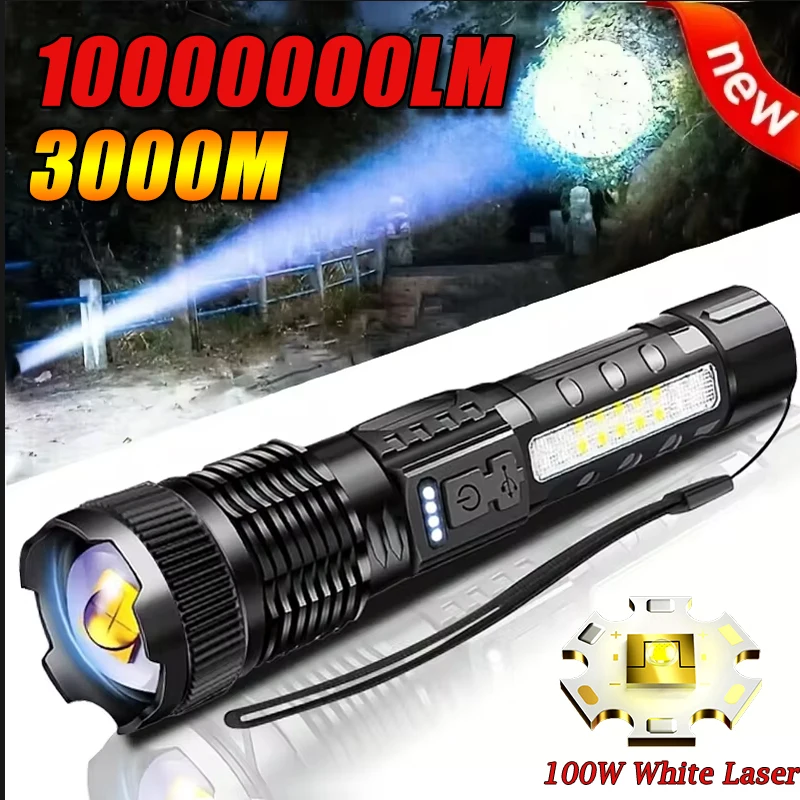 High Power LED Flashlight USB Rechargeable Zoom Tactical Torch 3000M Long Range Powerful Flashlight Fishing Camping Lantern