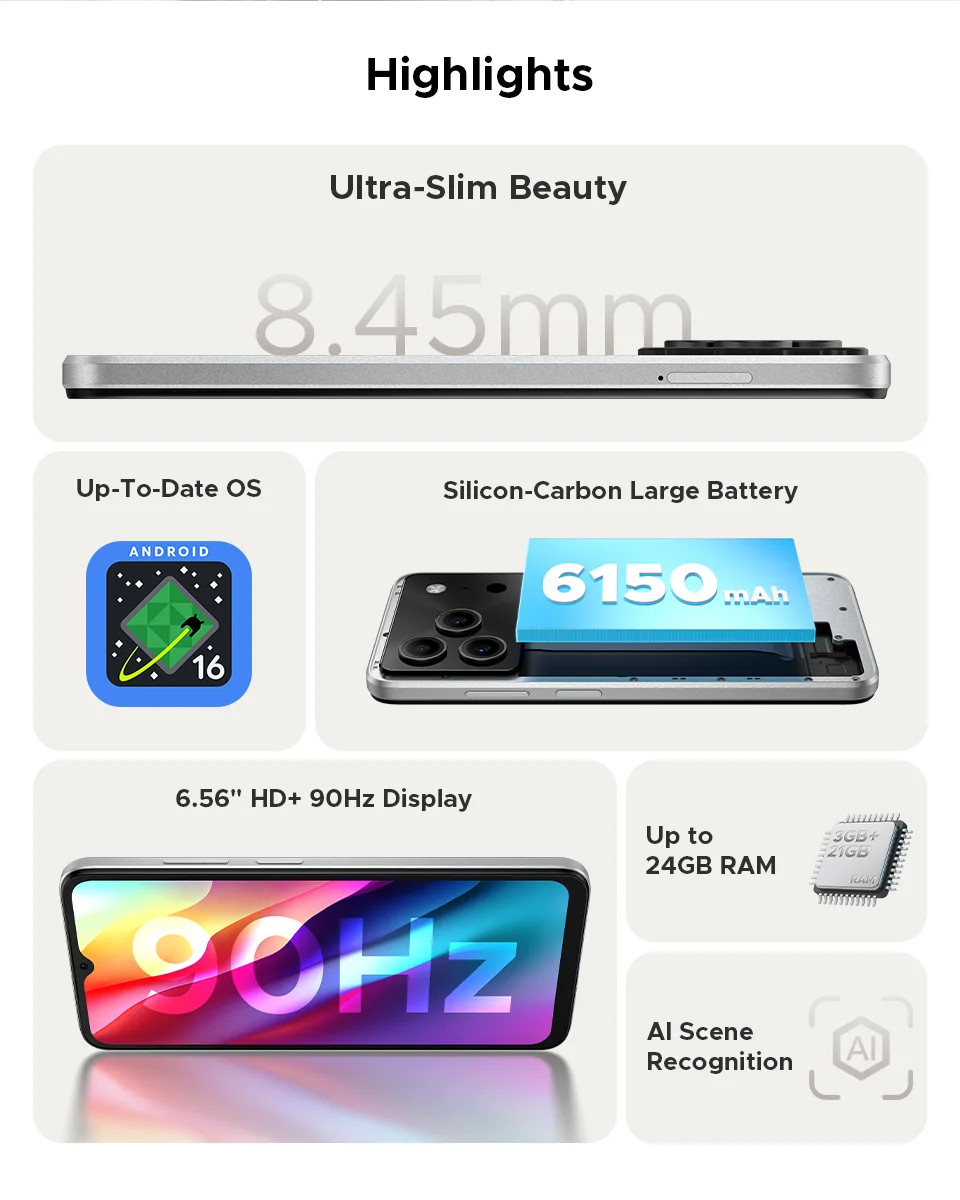 Global Version DOOGEE Note 56 Smartphone Android 16 6150mAh Large Battery 6.56'' 90Hz Display 24GB 64GB Mobile Phone