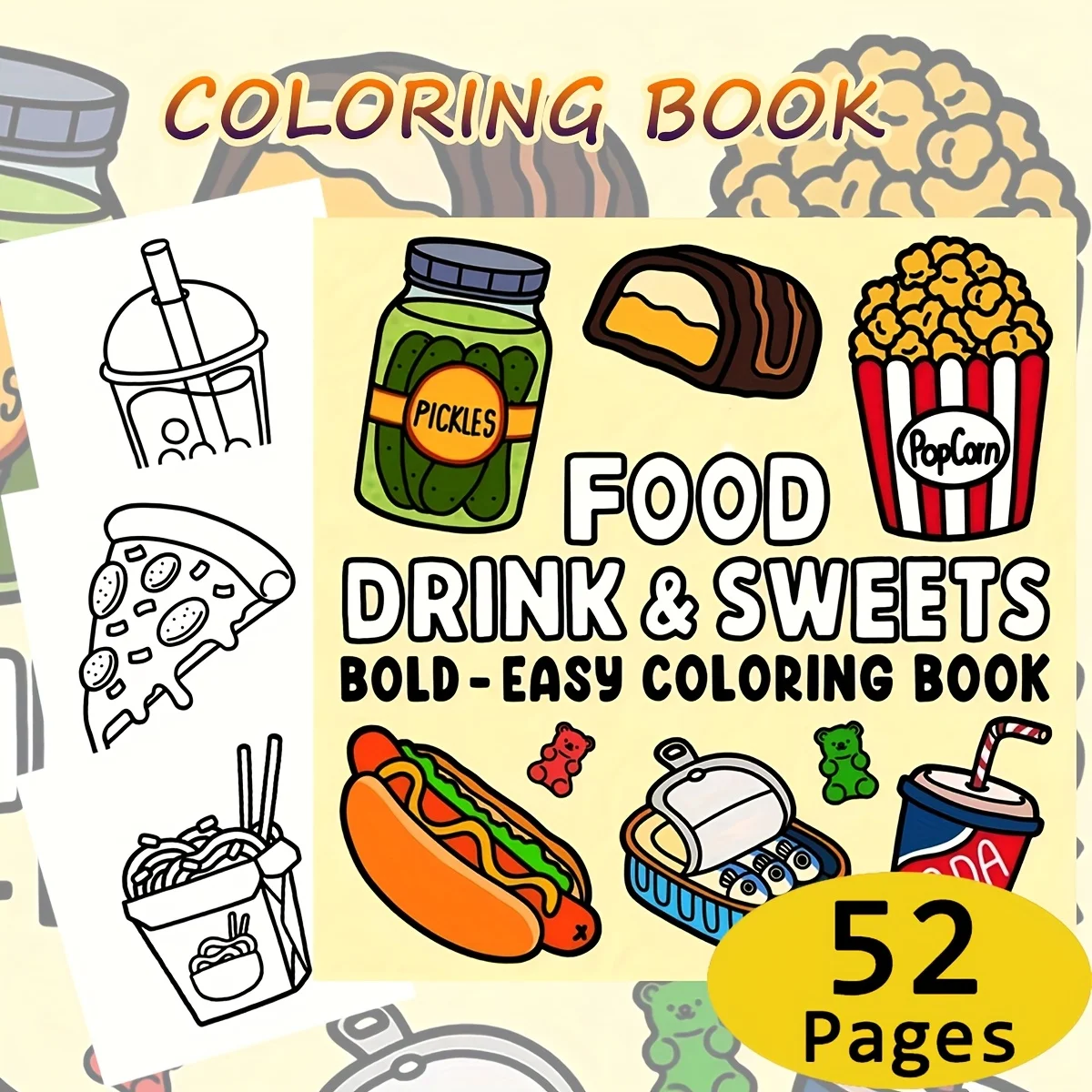 

Food Drinks and Desserts Coloring Book for Adults and Kids Easy to Color Designs Fun Gifts for Parties and Exchanges,Easter Day