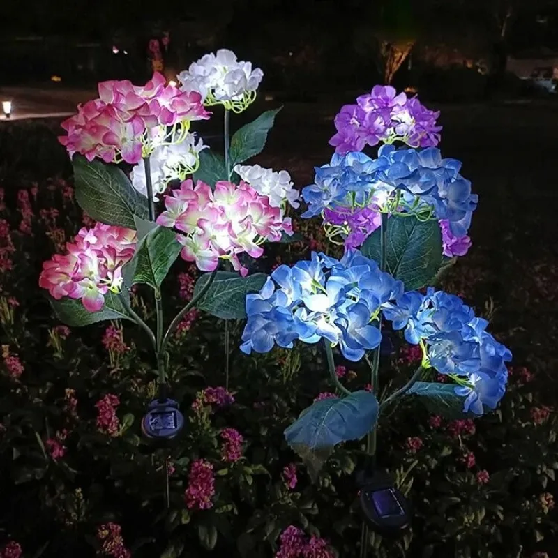 

1pc Outdoor Solar Yard Garden Lights Artificial Hydrangea for Summer Wedding Party Holiday Decor Solar LED Flower Lawn Lamp