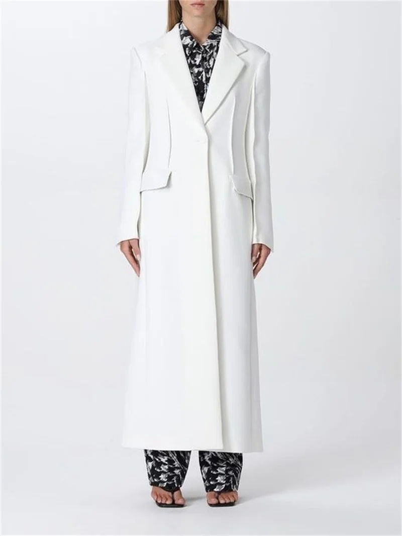 1 pezzo vestito da donna Designer Blazer bianco stile lungo lunghezza alla caviglia giacca con un bottone smoking da sposa abito da ballo per feste su misura