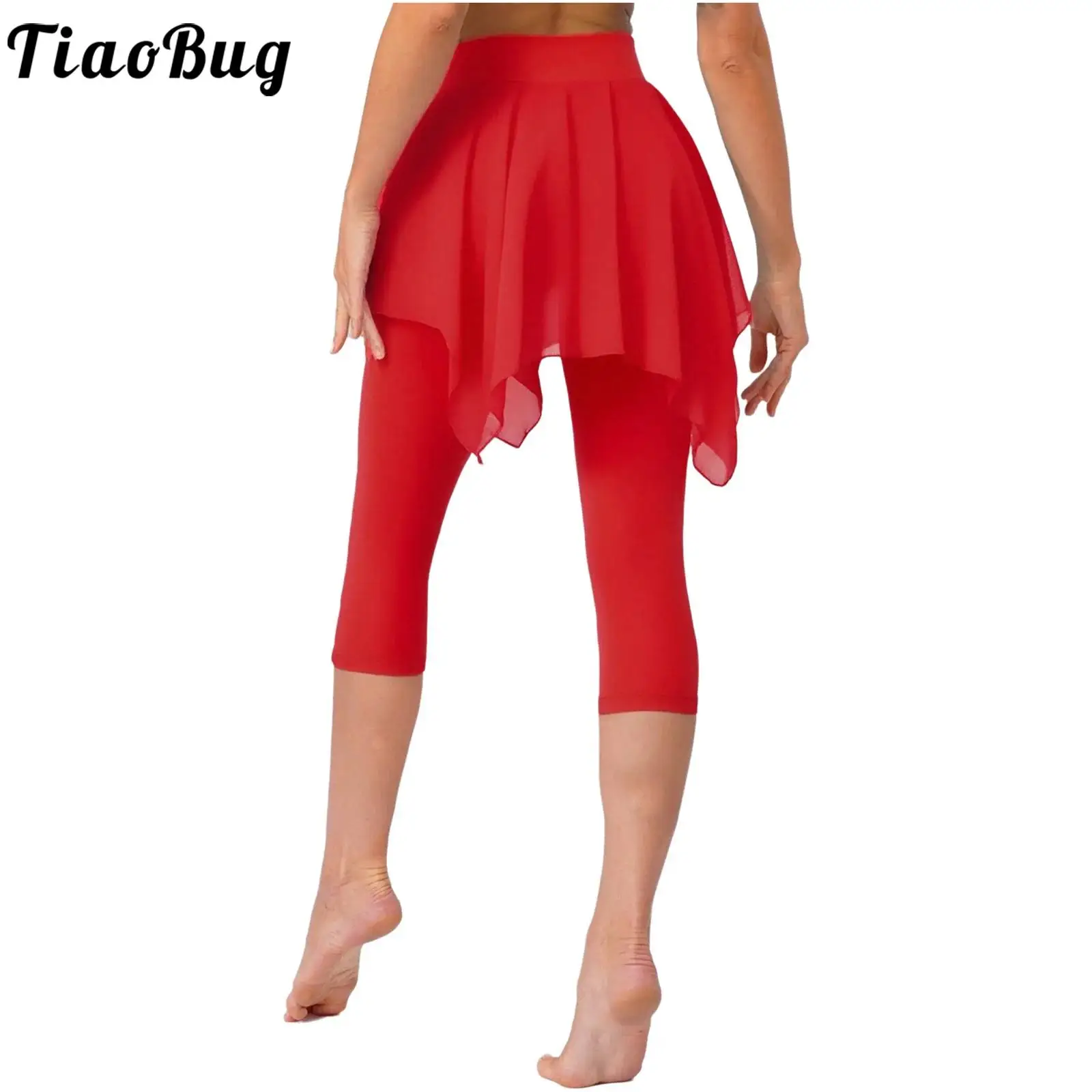 

Women Latin Ballet Dance Pants Leggings One-piece High Waist Irregular Skirt Capris Pants for Yoga Fitness Dance Training