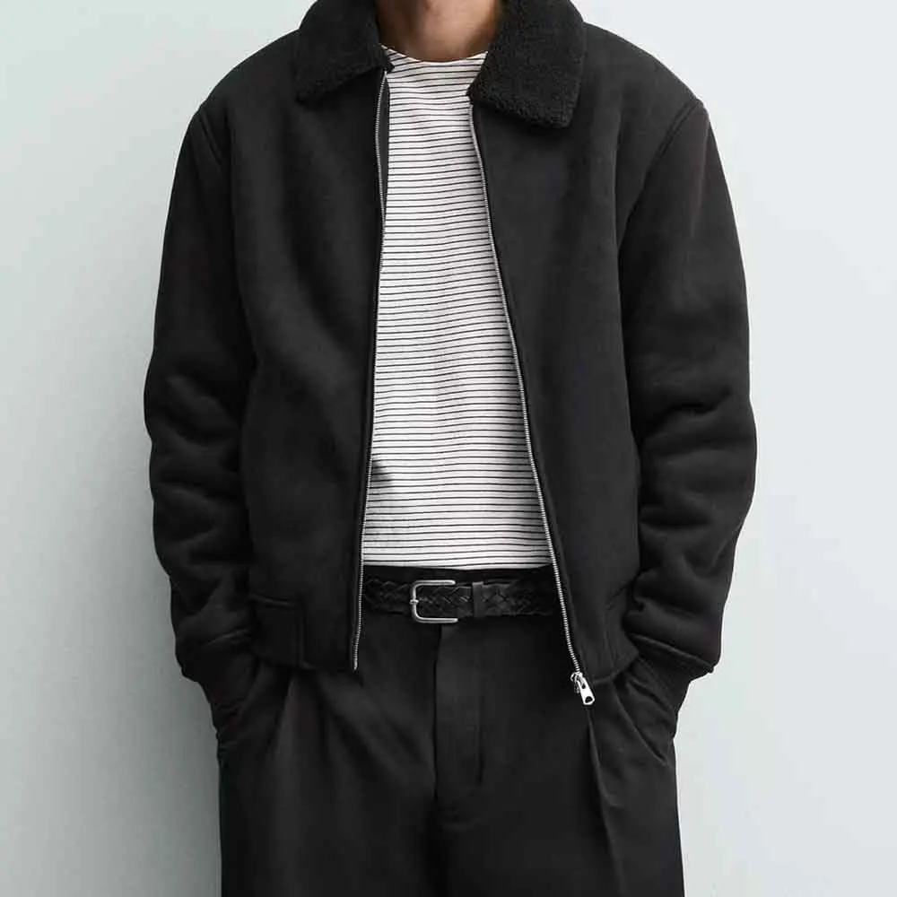 

2025 Winter New Men's Solid Color Long-Sleeved Jacket American Retro Fashion Trendy High Street Loose Casual Simple Men's Top