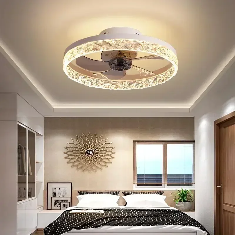 Modern Light Luxury Ceiling Fan Light Nordic Crystal LED Ceiling Light Remote Control Invisible 6-speed Ceiling Fan Lighting Fix