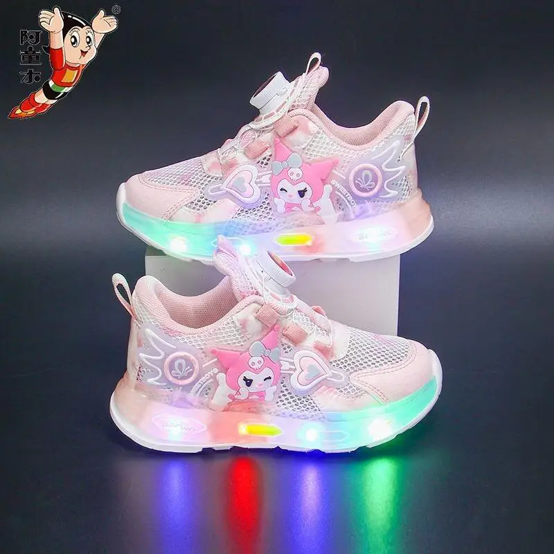

Girls Children's Led Light Sneakers Sanrio Kuromi Casual Shoes Baby Kawaii Cartoon Spring New Nonslip Sports Shoes Luminous Shoe