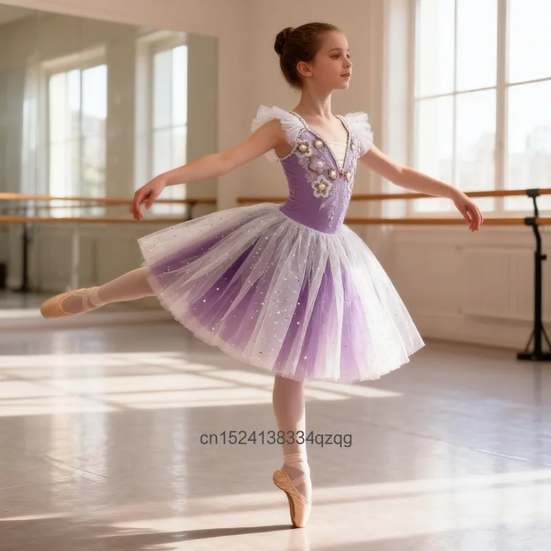 

Детское балетное платье для танцев, костюм для выступлений, юбка-пачка из фатина, туту для девочек, одежда для балетных выступлений, детские сценические костюмы
