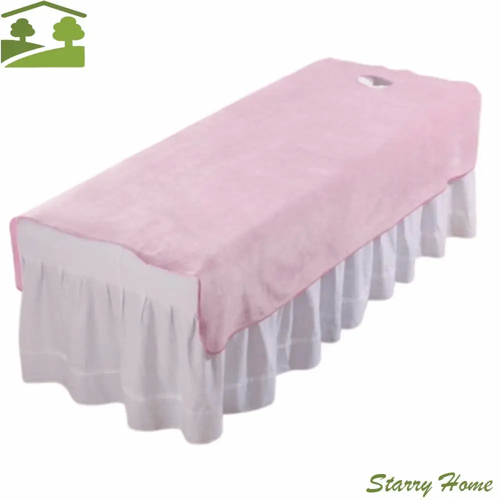 

Comfortable SPA Bedspread with Face Hole Solid Color Massage Bed Sheets Velvet Thickened Beauty Massage Table Cover Beauty Tool