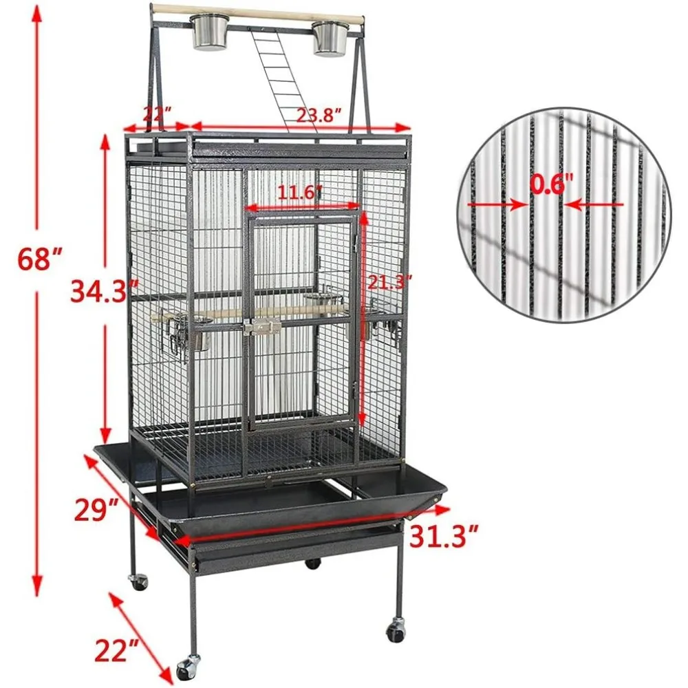 Imagem -05 - Nova Microdermabrasion Jogar Top Bird Cage Ferro Forjado Grande Africano Cinza Pequeno Quaker Papagaio Cockat 68 Altura