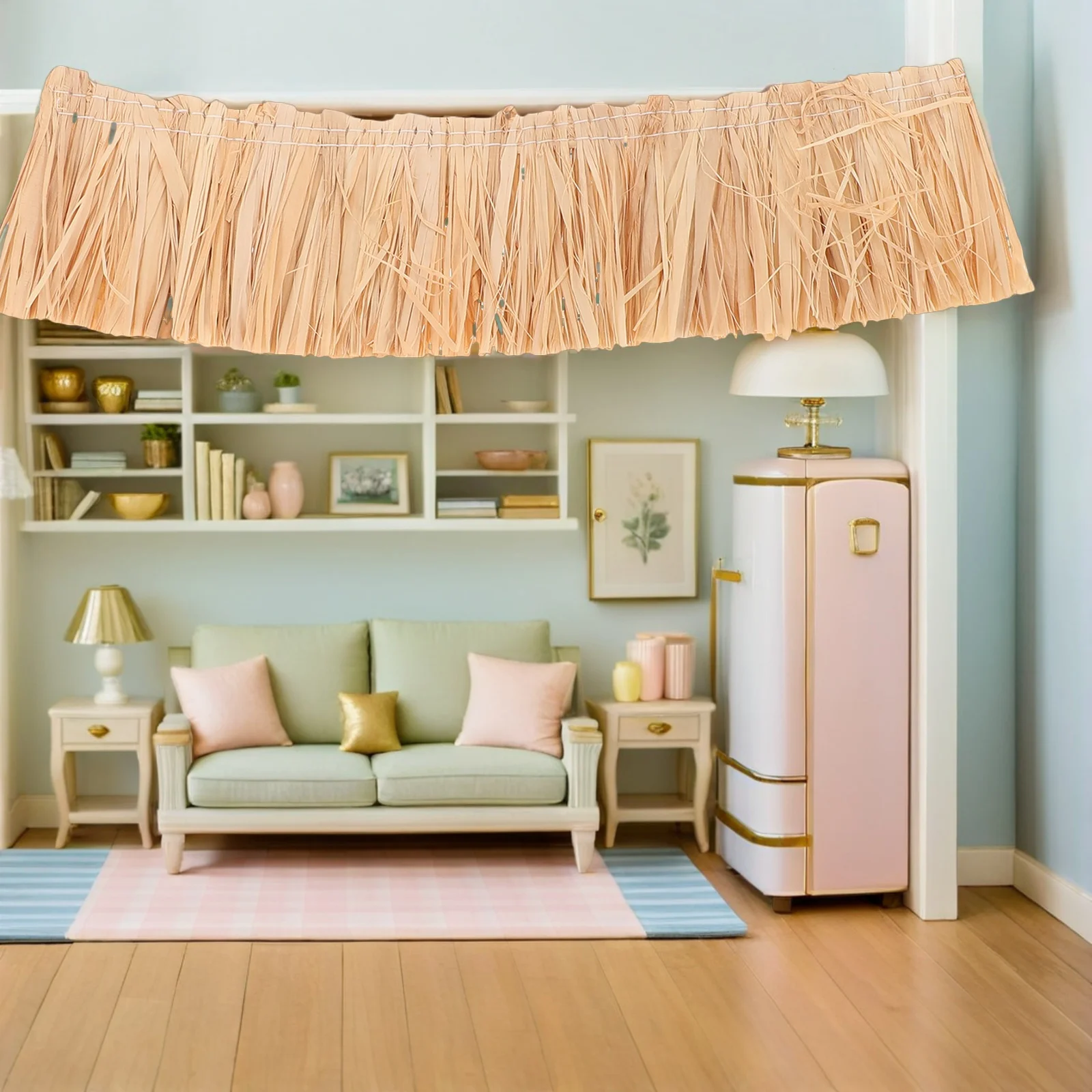 9개입 미니어처 초가지붕 재료 20x5cm 미니어처 초가지붕 롤 사실적인 짚 지붕 공예용 디오라마 및 소형 짚