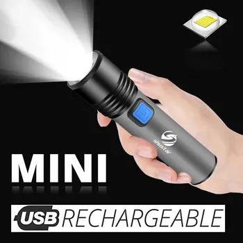 USB şarj edilebilir LED el feneri ile LED dahili 1200mAh lityum pil su geçirmez kamp ışık zumlanabilir Torch