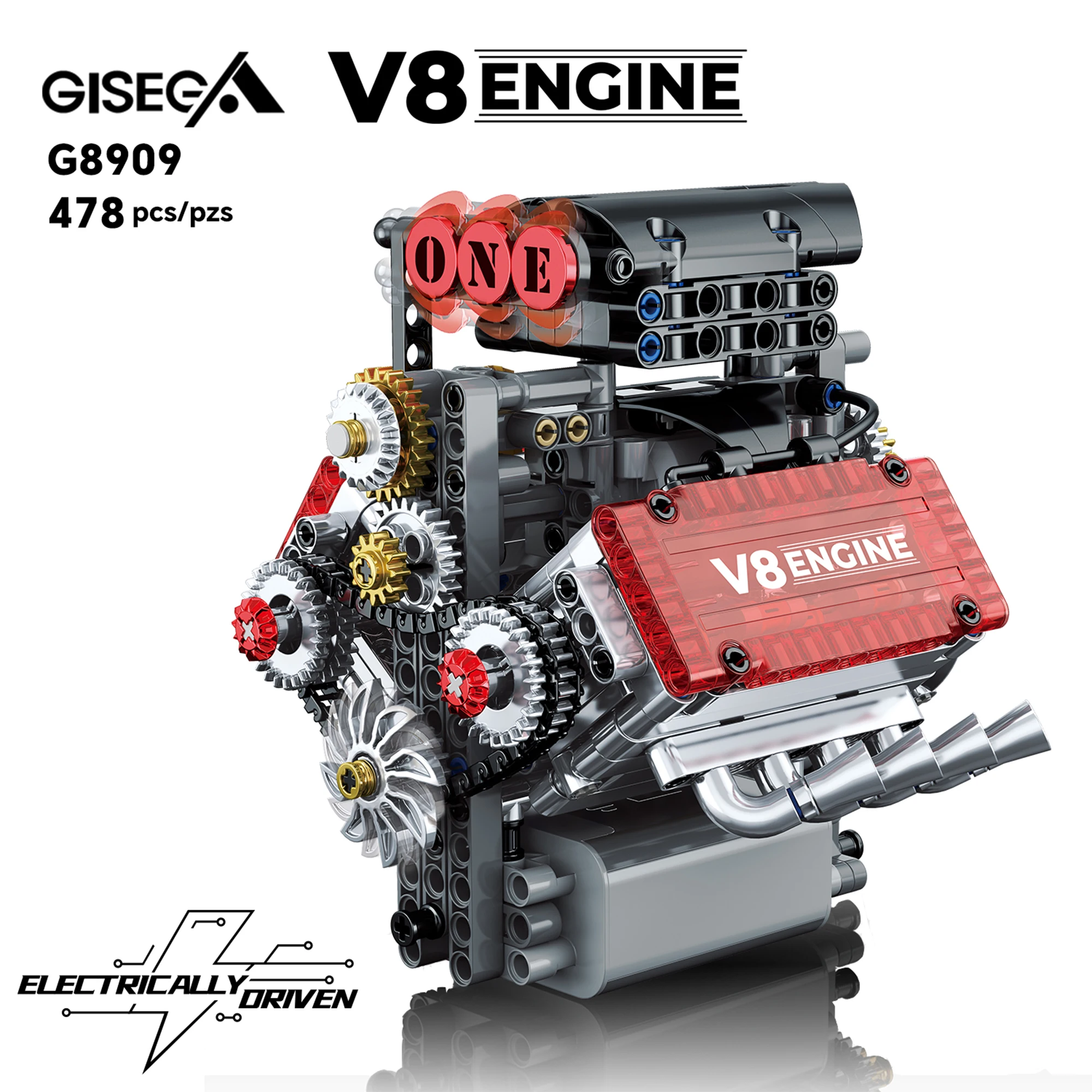 Kit de modelo de potencia mecánica de motor V8, juego de bloques de construcción tecnológicos de 478 piezas de Plus, juguete para regalo de montaje de alto desafío