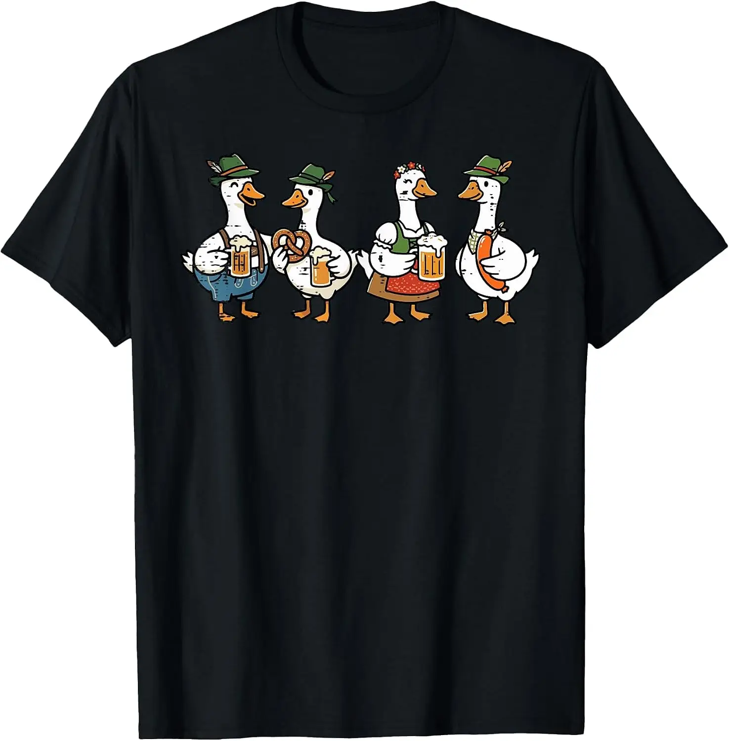 Oktoberfest Ducks Pretzel Sausage Funny German Men Women T-Shirt Unisex Unique Graphic Print T‑Shirt Soft Cotton Casual Crew Neck Short Sleeve Tee For Men Women Daily Fashion Tops.Graphic Tee,Print T Shirt,Crew Neck,Short Sleeve.